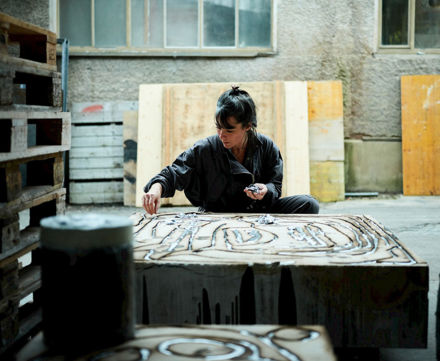 Logo Gib Stoff! Textile Bilder im Raum